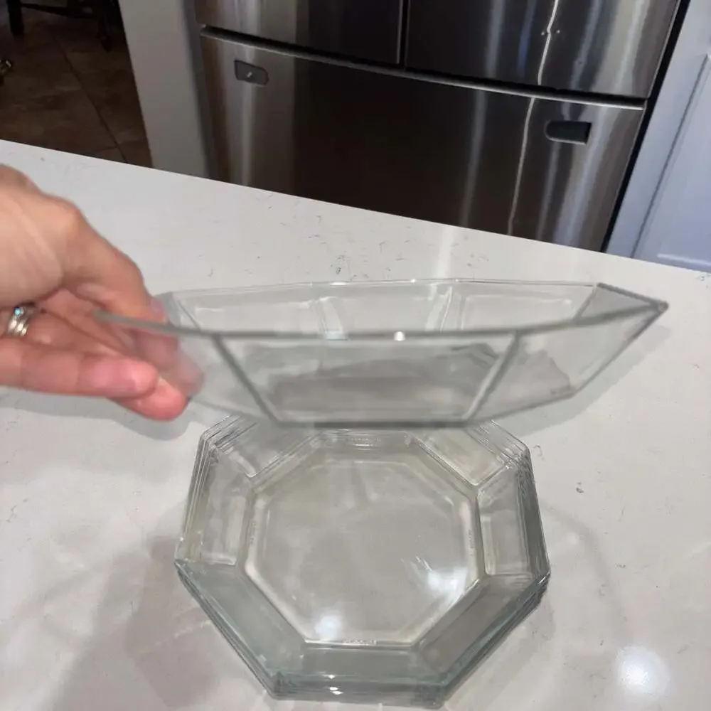 Vintage Arcoroc Octime Clear Glass Octagonal Soup Bowls 7.5” (6)
